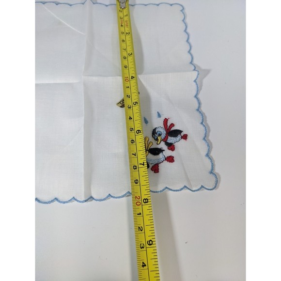 Vintage Penguins Hanky Handkerchief Pocket Scarf Blue Scalloped Edges Red Yellow - Picture 4 of 7